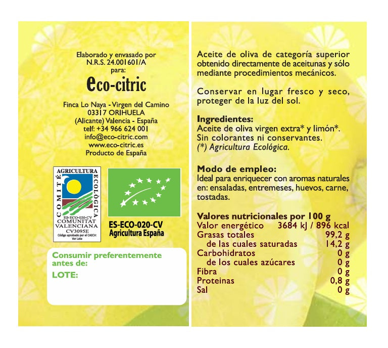 🫒🍋 Aceite de Oliva con Limón Ecológico 100ml