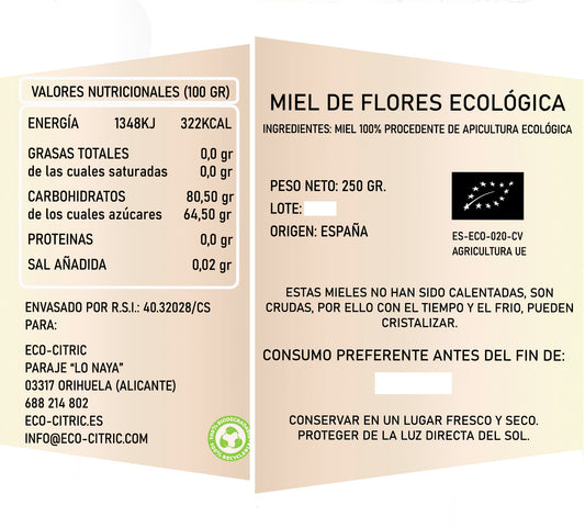 🍯 Miel de Flores 🌼 Ecológica – 250 g