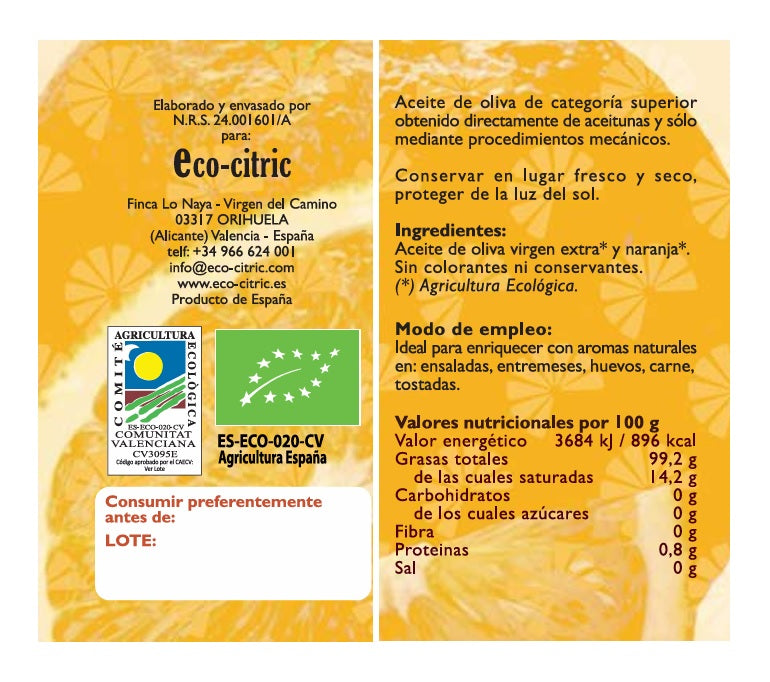 🫒🍊 Aceite de Oliva con Naranja Ecológica 100ml