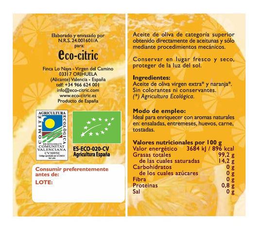 🫒🍊 Aceite de Oliva con Naranja Ecológica 100ml