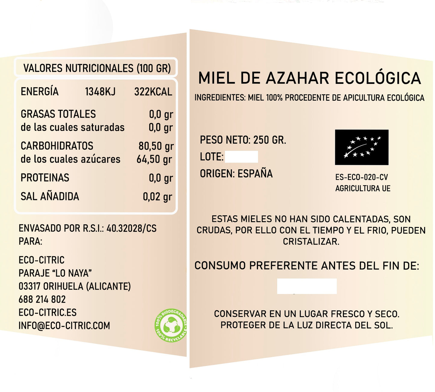 🍯 Miel de Azahar Ecológica – 250 g