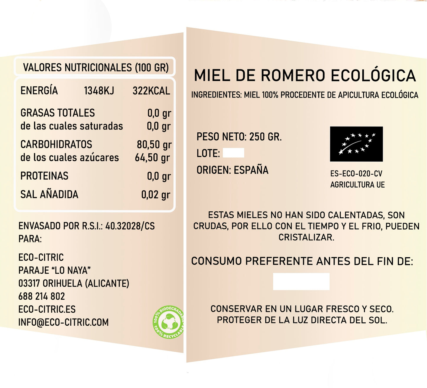 🍯 Miel de Romero Ecológica – 250 g