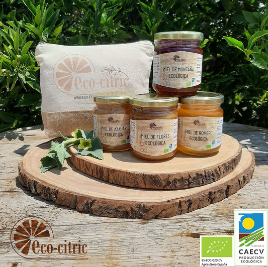 🐝 Pack de 4 Mieles Ecológicas – 4x250 g + Neceser Regalo